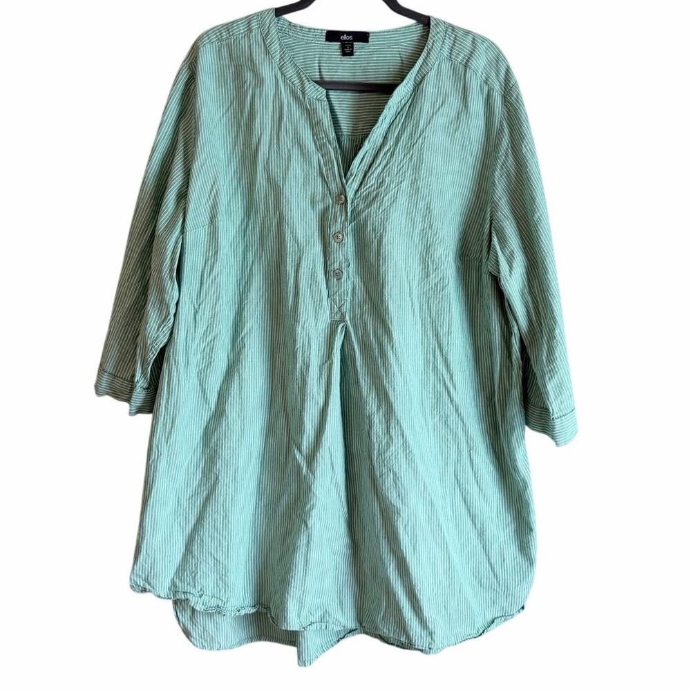 NWOT Ellos green white stripe tunic top plus size 1X 100% cotton coastal lagen